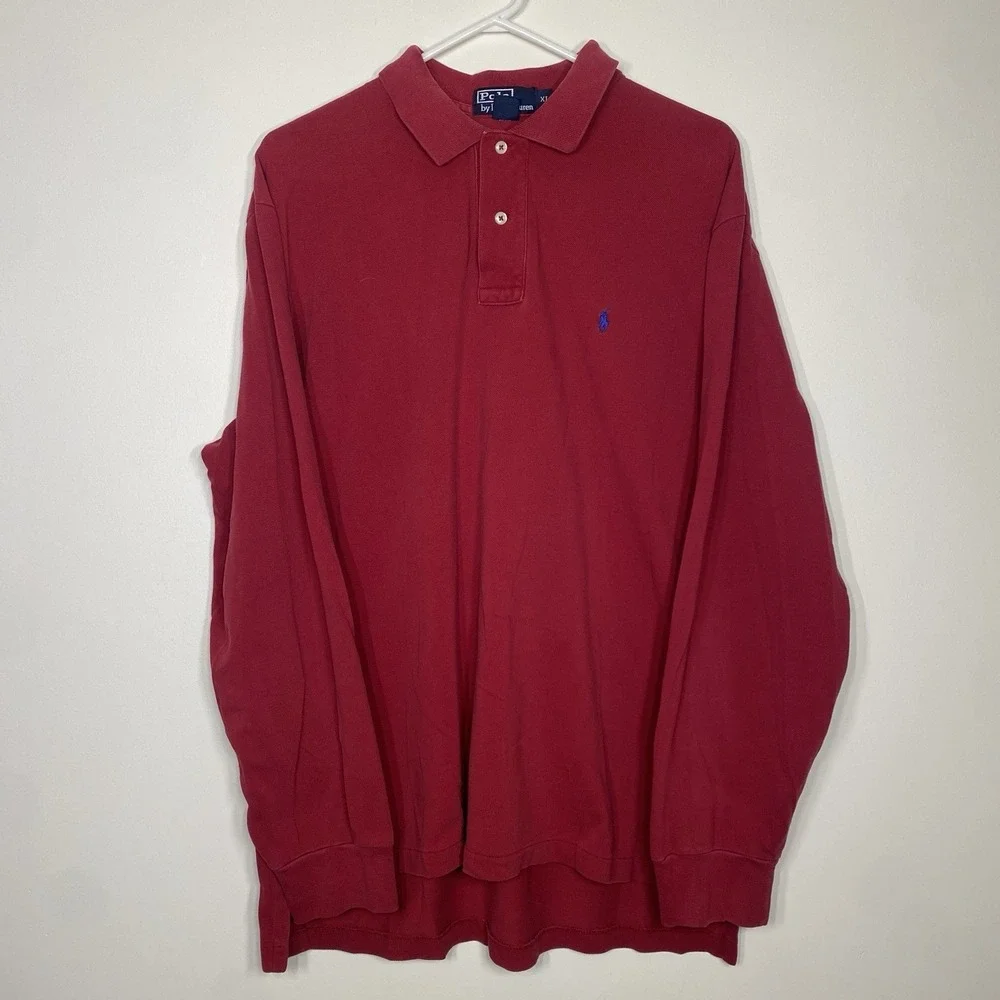 Vintage Polo‎ Ralph Lauren Polo Mens XL Made In USA Long Sleeve Red Cotton Pony